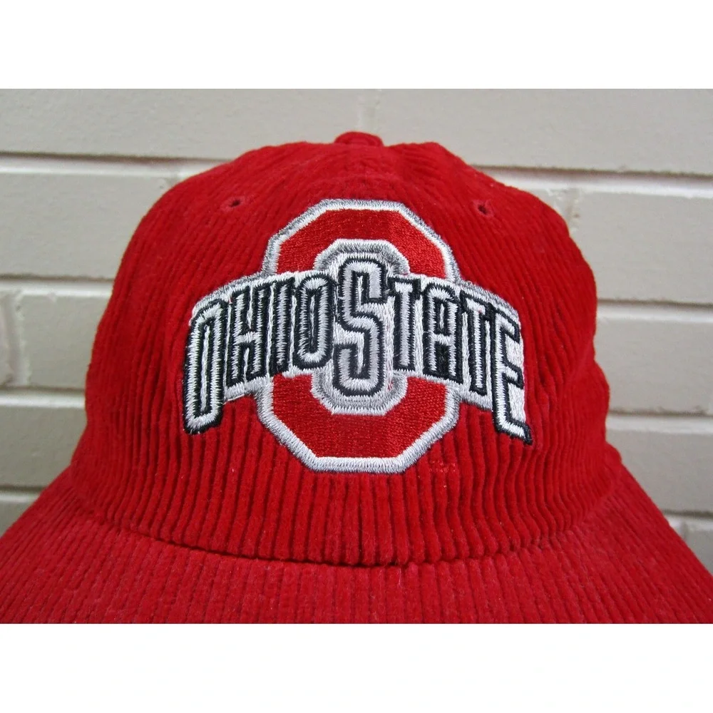 VTG Ohio State Buckeyes Red Corduroy‎ Snap Back Hat ANNCO OSU Block O NCAA 1990s